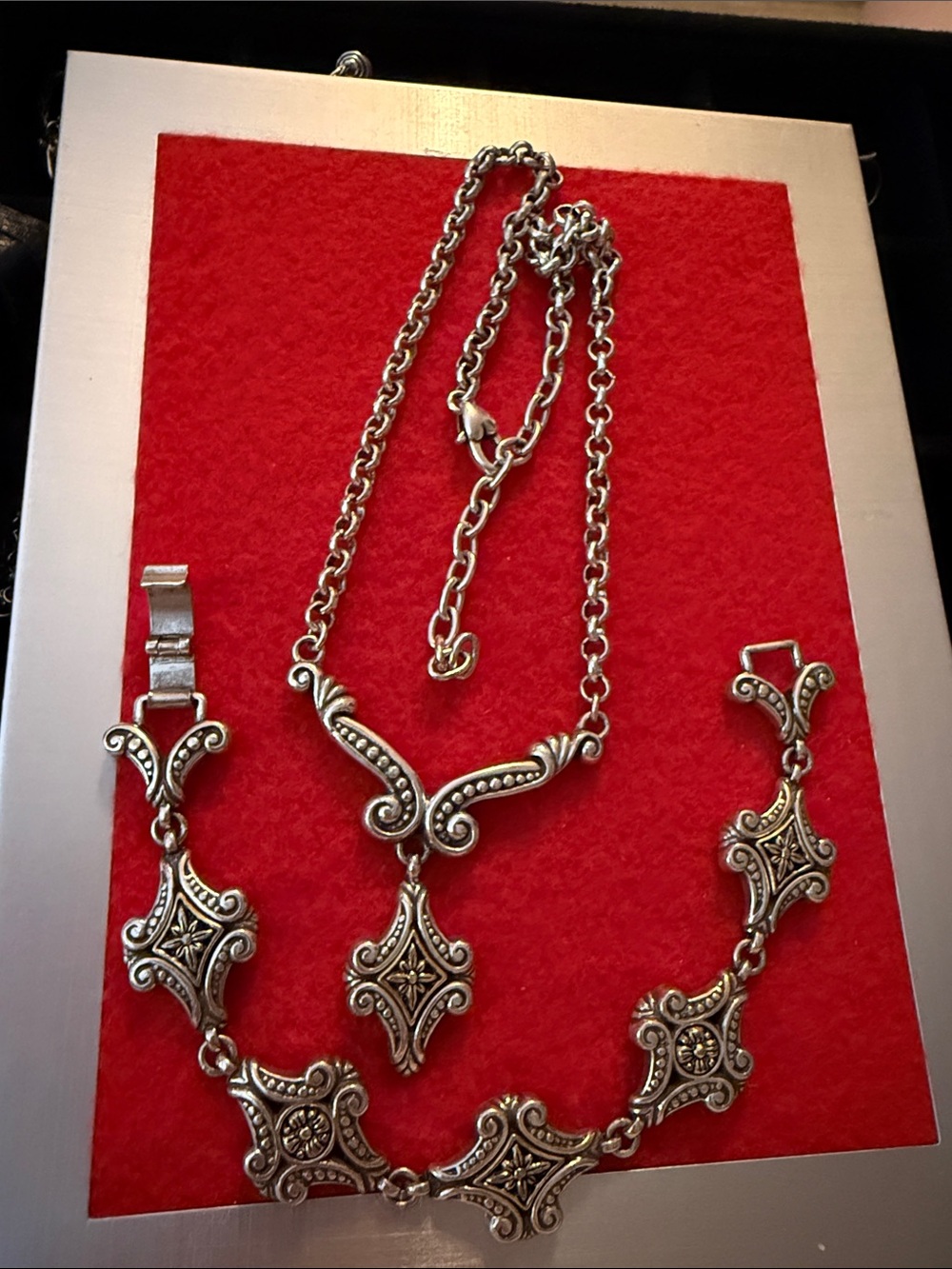 Vintage Brighton Toledo Filigree Necklace & Bracelet Set - Silver-Plated Diamond